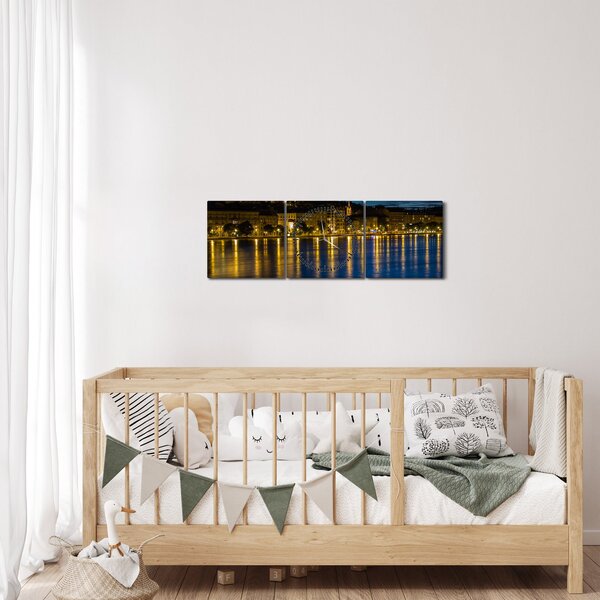 Obraz nočného mesta (s hodinami) (90x30 cm)