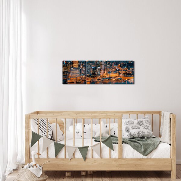 Obraz nočného mesta (s hodinami) (90x30 cm)