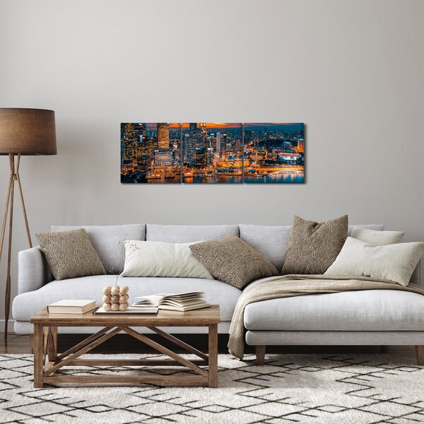 Obraz nočného mesta (s hodinami) (90x30 cm)