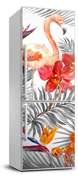 Foto nálepka na chladničku Plameniaky a kvety