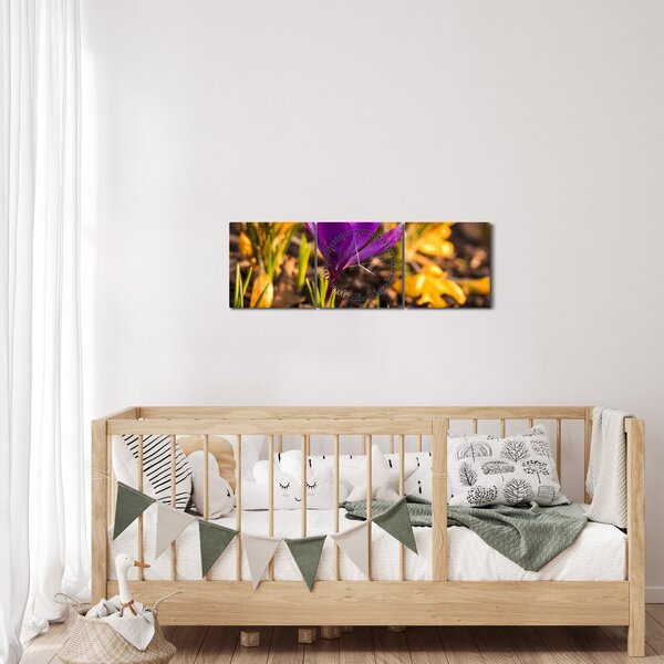 Obraz fialovej kvetiny (s hodinami) (90x30 cm)