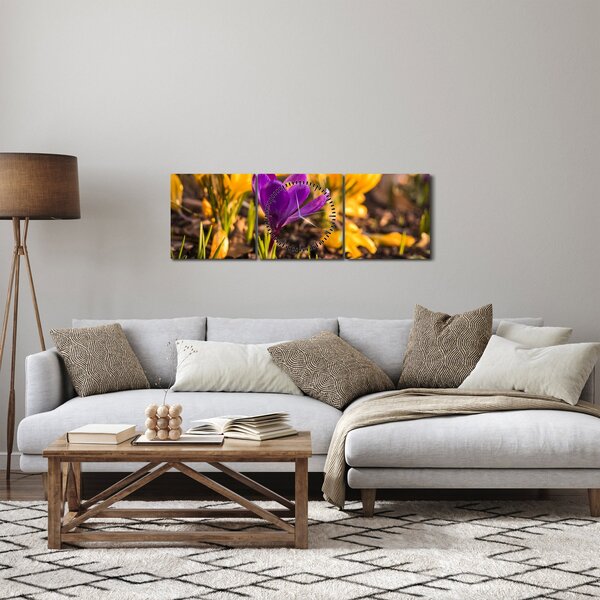 Obraz fialovej kvetiny (s hodinami) (90x30 cm)