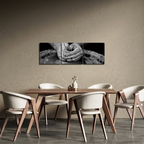 Čiernobiely obraz - výroba keramiky (s hodinami) (90x30 cm)