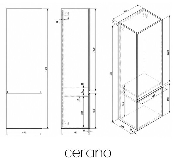 CERANO - Vysoká kúpeľňová skrinka Carole - matná biela - 45x150x34 cm