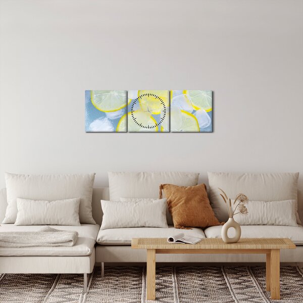Obraz citróna v ľade (s hodinami) (90x30 cm)