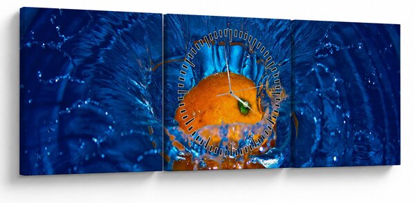 Obraz - pomaranč vo vode (s hodinami) (90x30 cm)
