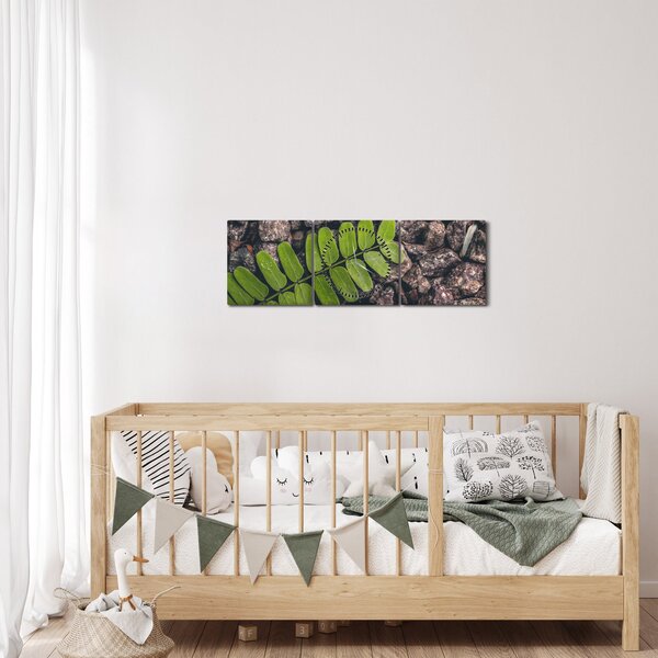 Obraz zelenej rastliny (s hodinami) (90x30 cm)