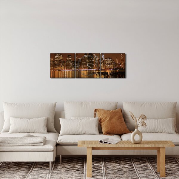 Obraz nočného mesta (s hodinami) (90x30 cm)