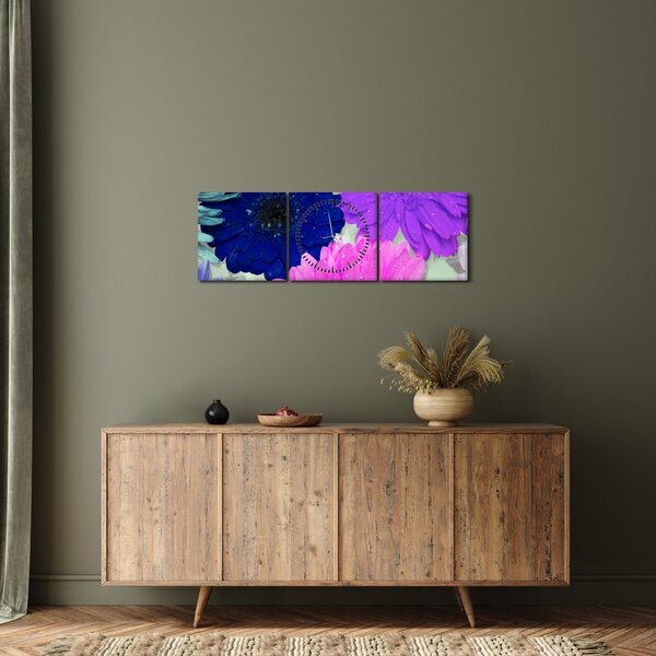 Obraz farebných kvetín (s hodinami) (90x30 cm)
