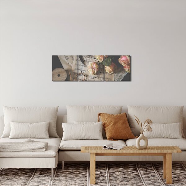 Obraz nôt a ruží (s hodinami) (90x30 cm)