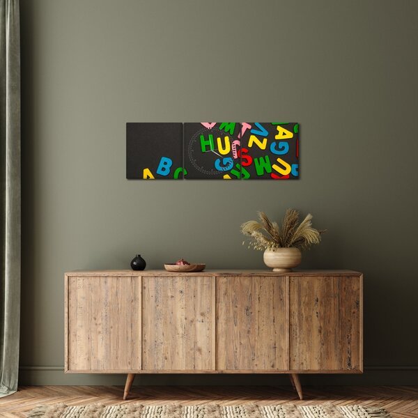 Obraz - farebné písmenká (s hodinami) (90x30 cm)