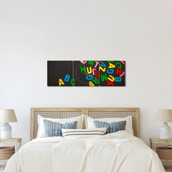 Obraz - farebné písmenká (s hodinami) (90x30 cm)