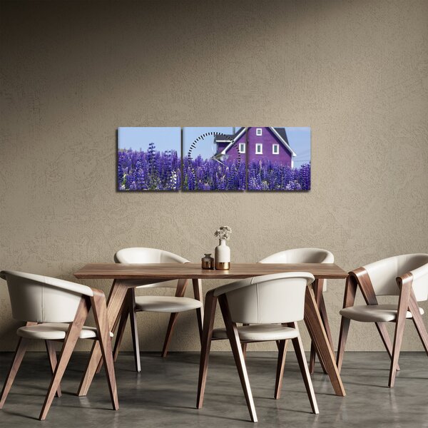 Obraz levanduľového poľa (s hodinami) (90x30 cm)