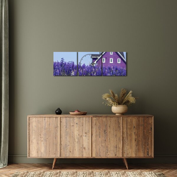Obraz levanduľového poľa (s hodinami) (90x30 cm)