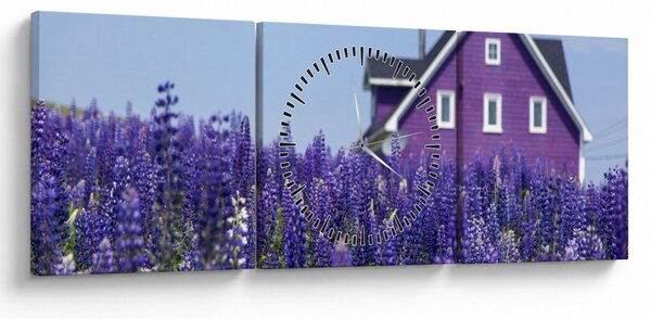 Obraz levanduľového poľa (s hodinami) (90x30 cm)