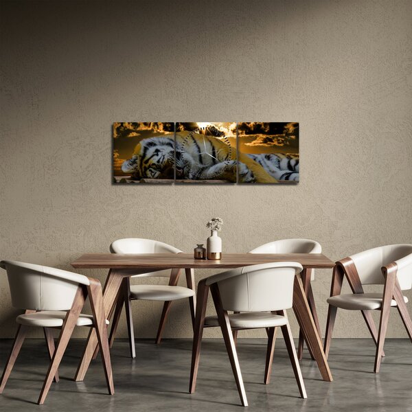 Obraz spiaceho tigra (s hodinami) (90x30 cm)