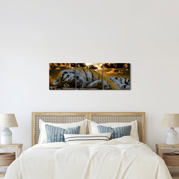 Obraz spiaceho tigra (s hodinami) (90x30 cm)