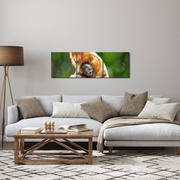 Obraz opíc (s hodinami) (90x30 cm)