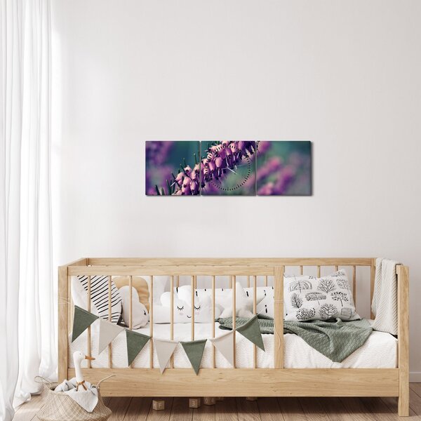 Obraz fialovej kvetiny (s hodinami) (90x30 cm)