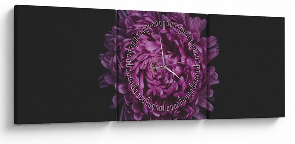 Obraz fialovej kvetiny (s hodinami) (90x30 cm)