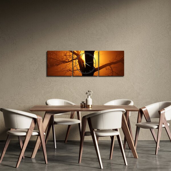 Obraz stromu pri západe slnka (s hodinami) (90x30 cm)