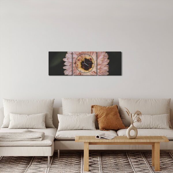 Obraz oranžovej kvetiny (s hodinami) (90x30 cm)