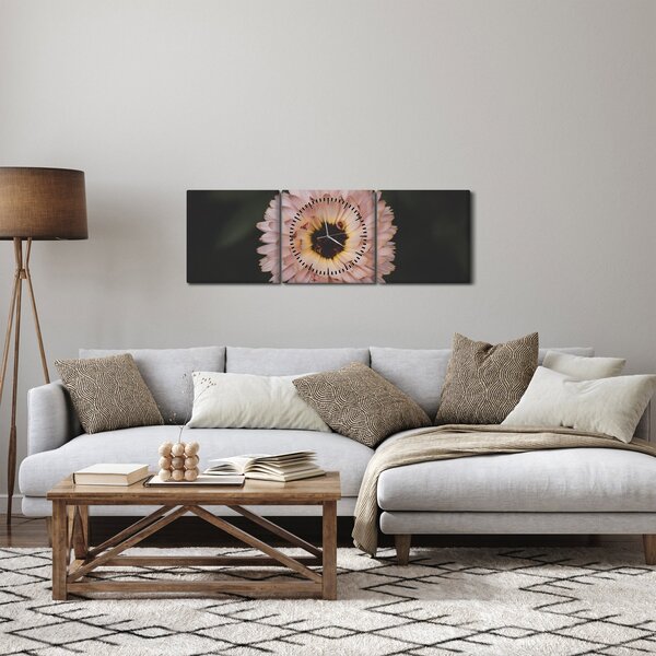 Obraz oranžovej kvetiny (s hodinami) (90x30 cm)