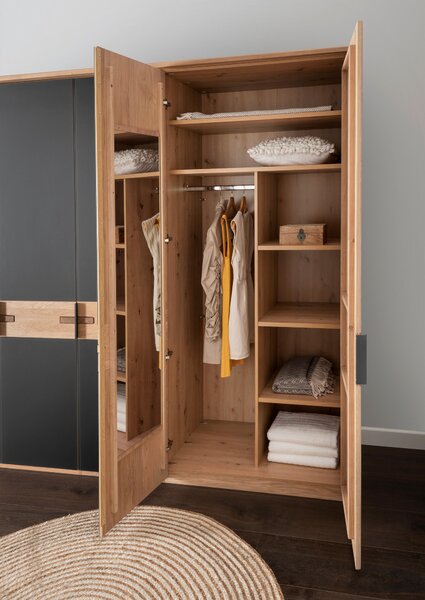 SKRIŇA S OTOČNÝMI DVERAMI, dub, antracitová, dub bianco, 247/214/61 cm Linea Natura - Skrine