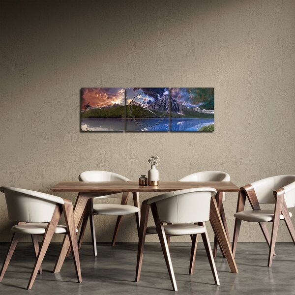 Obraz jazera a hôr (s hodinami) (90x30 cm)
