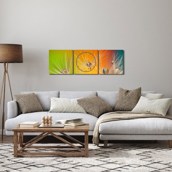 Obraz kvapiek na rastline (s hodinami) (90x30 cm)