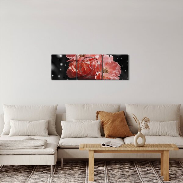 Obraz ružovej kvetiny (s hodinami) (90x30 cm)