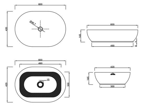 Invena Korfu, umývadlo na dosku 600x420x145 mm, imitácia kameňa-mramor, INV-CE-34-722-C