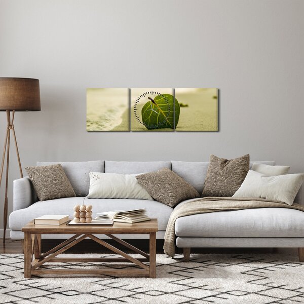 Obraz listu v piesku (s hodinami) (90x30 cm)