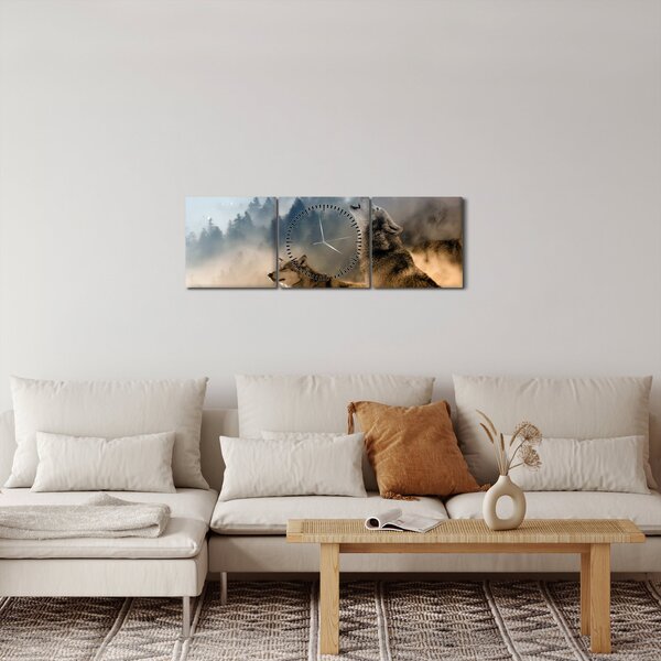 Obraz - vlci vyjúci na mesiac (s hodinami) (90x30 cm)