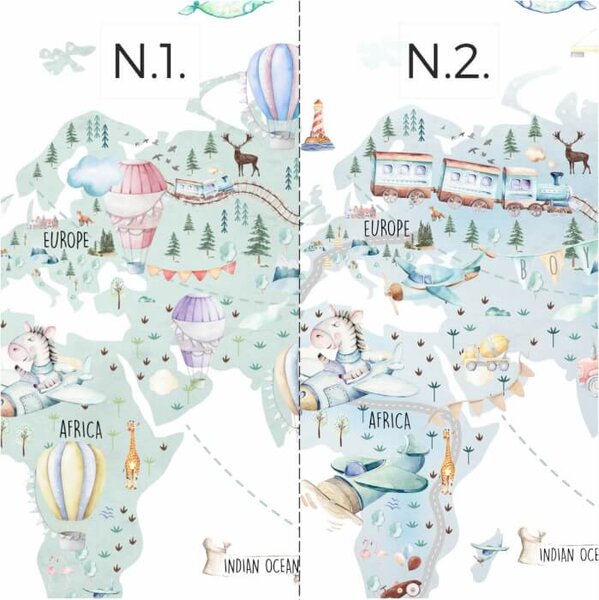 INSPIO-textilná prelepiteľná nálepka - Detská cestovateľská mapa sveta na stenu