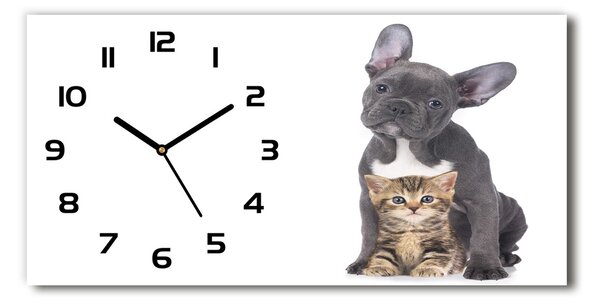 Vodorovné Moderné sklenené hodiny na stenu Pes a mačka
