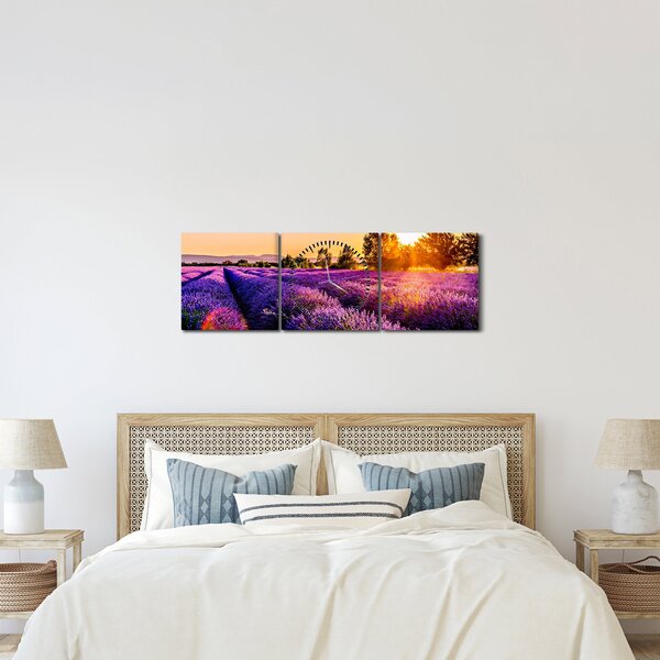 Obraz levanduľového poľa (s hodinami) (90x30 cm)