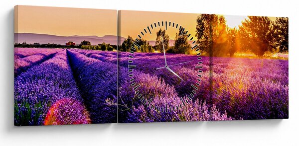 Obraz levanduľového poľa (s hodinami) (90x30 cm)