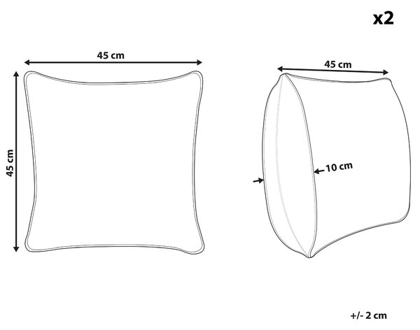 Sada 2 vonkajších dekoratívnych vankúšov červená polyester 45 x 45 cm štvorcový tvar moderný štýl záhrada exteriér