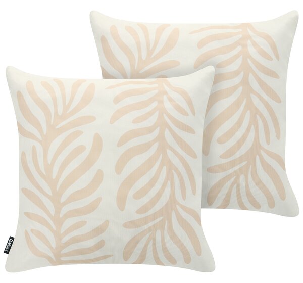 Sada 2 vonkajších dekoratívnych vankúšov svetlobéžová polyester 45 x 45 cm štvorcový tvar moderný štýl záhrada exteriér