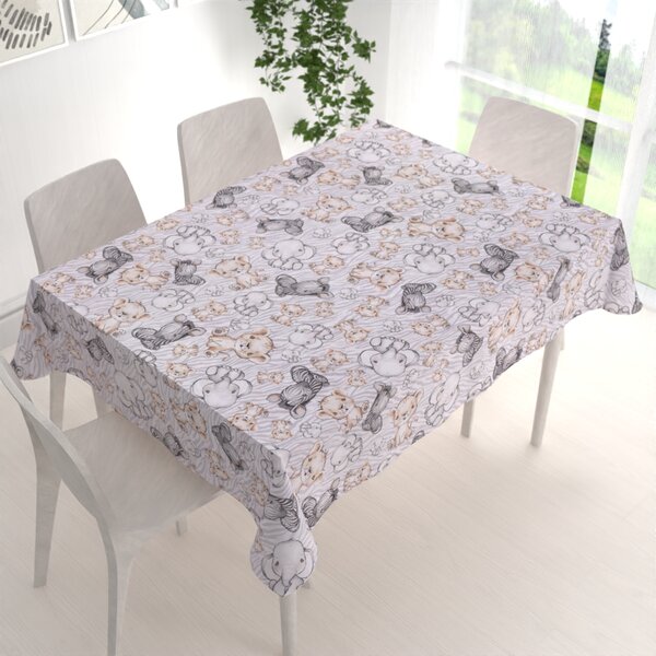 Biante Detský bavlnený obdĺžnikový obrus Sandra SA-335 Africké zvieratká na sivom zebrovanom 50x100 cm