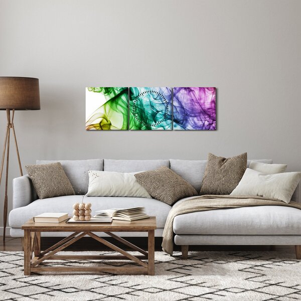 Obraz - farebný dym (s hodinami) (90x30 cm)