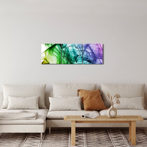 Obraz - farebný dym (s hodinami) (90x30 cm)