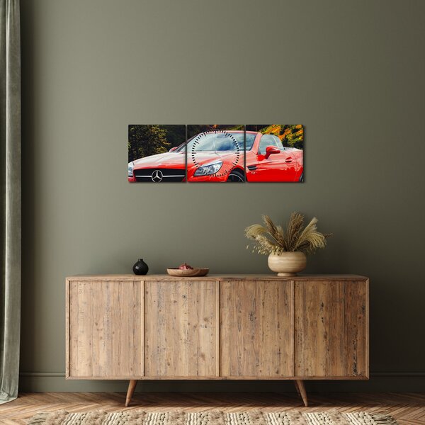 Obraz - červený Mercedes (s hodinami) (90x30 cm)