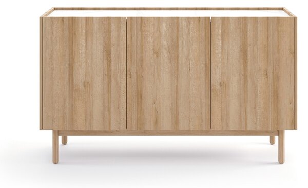 Vysoká komoda Landia 144 cm trojdverová - dub riviera / biely mramor
