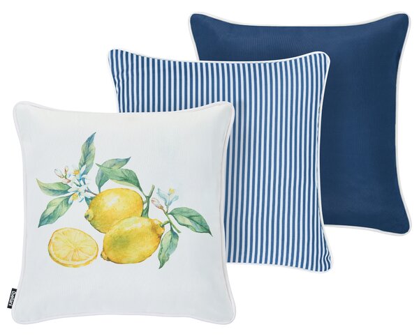 Sada 3 vonkajších dekoratívnych vankúšov viacfarebná polyester 45 x 45 cm štvorcový tvar moderný štýl záhrada exteriér
