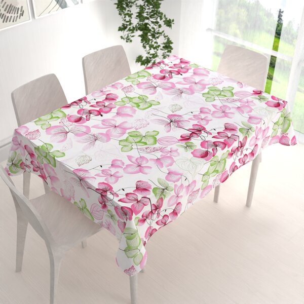 Biante Bavlnený obdĺžnikový obrus Sandra SA-366 Ružovo-zelené kvety na bielom 50x100 cm