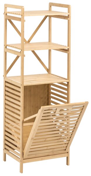 Skrinka s košom na bielizeň svetlohnedá bambusová 120 cm drevená kúpeľňová skrinka s košíkmi a policou minimalistický štýl kúpeľňa