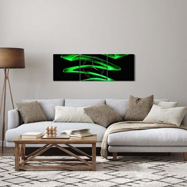 Obraz - neónové vlny (s hodinami) (90x30 cm)