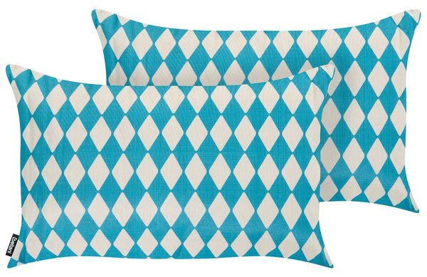 Sada 2 vonkajších dekoratívnych vankúšov tyrkysová polyester 30 x 50 cm obdĺžnikový tvar moderný štýl záhrada exteriér